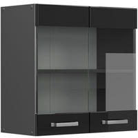 Vicco K&uuml;chenglasschrank R-Line, Schwarz Hochglanz, 60 cm, zur freien...