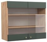 Vicco K&uuml;chenglasschrank Fame-Line, Gr&uuml;n-Gold Landhaus, 80 cm, zur Kombination mit