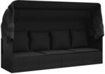 vidaXL Outdoor-Loungebett mit Dach und Kissen Schwarz Poly Rattan