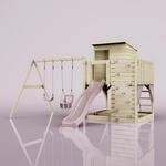 PolarPlay Spielturm Bj&ouml;rn aus Holz in Rosa Babyschaukel