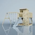 PolarPlay Spielturm Bj&ouml;rn aus Holz in Blau Babyschaukel