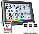 Newentor Wetterstation Funk mit 3 Au&szlig;ensensor Innen und Au&szlig;en Thermometer