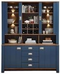 DIJON Buffetschrank in Parisian Blue, Haveleiche Cognac Optik - Vitrinenschrank...