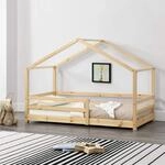 [en.casa] Kinderbett Kn&auml;tten Hausbett Bodenbett 90 x 200 cm Holzbett f&uuml;r...