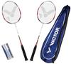 VICTOR Badminton Set, 2x Atomos 500 / Racketbag / 3x Nylonball, Silber/Blau,...