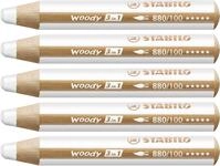 STABILO - Buntstift, Wasserfarbe & Wachsmalkreide - woody 3 in 1-5er Pack - wei&szlig;