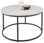 Stella Trading BELFORT Couchtisch Marmor rund wei&szlig; mit schwarzem Metallgestell...