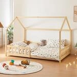 [en.casa] Kinderbett Hesel Hausbett Holzoptik 120 x 200 cm mit Rausfallschutz...