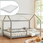 [en.casa] Kinderbett Hesel Hausbett mit Matratze 120 x 200 cm Grau mit...