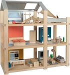 Small Foot Puppenhaus aus Holz, Naturfarben – 3-stöckig mit Dachterrasse und Small Foot Puppenhaus aus Holz, Naturfarben – 3-stöckig mit Dachterrasse und