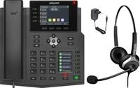IP Telefon Set f&uuml;r FritzBox & Telekom, GEQUDIO GX5+, 2-Ohr Kabel-Headset | Mit