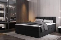 TRADA Boxspringbett mit Bonellmatratze H3 Palermo, 140x200 cm, Schwarz | Elegant Bett