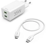 Hama Schnellladeger&auml;t + Kabel, 2 x USB-C, PD/QC, Mini-Ladeger&auml;t, 35 W, 1 m,...