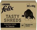 Felix Tasty Shreds Katzenfutter nass in Sauce, Gemischte Vielfalt, 4er Pack (4 x 20