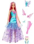 Barbie-Puppe mit 2 fantastischen Tieren und Kleid, Puppe Malibu verborgener Zauber,