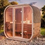 FinnTherm Fasssauna Ellipso M 195x113cm Natur mit Glasfront & Dacheind.