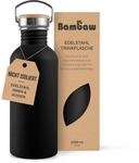 Bambaw Trinkflasche 1l Edelstahl, Nicht-isolierte Schwarze Trinkflasche, Edelstahl