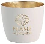 Gift Company Madras, Windlicht, M, Motiv: Franzbr&ouml;tchen, wei&szlig;/Gold, H8,5cm, D10cm