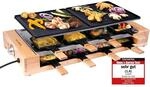 KLAMER Raclette Grill f&uuml;r 8 Personen mit Holzgestell und ILAG Beschichtung