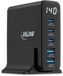 InLine USB-Ladeger&auml;t, 5-Port, digitales Display mit aktuellem Energieverbrauch, 3X