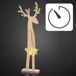 hellum LED Holz-Rentier mit Stern, mit 6h-Timer, 5 LED, warmwei&szlig;,...