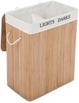 SONGMICS W&auml;schekorb 2 F&auml;cher, 100 L, mit Deckel, faltbar, Bambus