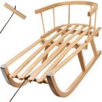 Holzschlitten mit R&uuml;ckenlehne und Leine Rodel Schlitten f&uuml;r Kinder und Erwachsene 2