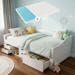Juskys Funktionsbett Nalu 90x200 cm - Holz Bett mit Matratze, Lattenrost &...