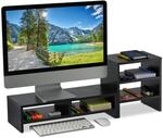Relaxdays Monitorst&auml;nder mit Ablagen, 2 Teile, Organizer, Laptopablage f&uuml;r