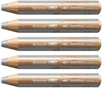 STABILO - Buntstift, Wasserfarbe & Wachsmalkreide - woody 3 in 1-5er Pack - silber