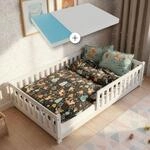 Juskys&reg; Kinderbett Naya 120 x 200 cm - Wei&szlig;, Bodenbett inkl. Matratze 