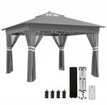 Outsunny Faltpavillon ca. 3 x 3 m mit LED, 4 Netzvorh&auml;ngen Dunkelgrau | Seitenwand,