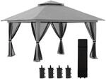 Outsunny Pavillon 4x4m Stabil Winterfest Pop-up Gartenpavillon mit Doppeldach,...