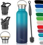 Milu Edelstahl Trinkflasche 500ml, 750ml, 1L (+3 Deckel) - Thermosflasche mit