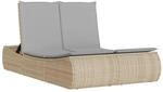vidaXL Doppel-Sonnenliege mit Auflagen Beige Poly Rattan
