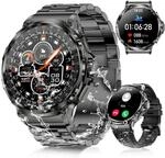 Rogbid Smartwatch Herren mit Telefonfunktion Metallband 1,85" AMOLED IP67 Wasserdicht