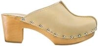 ESTRO Damen Clogs Leder Schuhe aus Holz CDL03 (Beige, 35)