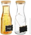Relaxdays Wasserkaraffe, 1 Liter, Glaskaraffe mit Bambusdeckel