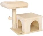 lionto Kratzbaum mit H&ouml;hle, Liegefl&auml;che & Spielball, H&ouml;he 50 cm, Beige | Kleiner