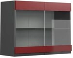 Vicco K&uuml;chenglasschrank R-Line, Rot, 80 cm J-Shape, zur freien Kombination...