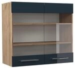 Vicco K&uuml;chenglasschrank Fame-Line, Dunkelblau Hochglanz, 80 cm, zur...
