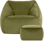 Icon Natalia Samt Sitzsack Sessel und Hocker mit F&uuml;llung, Gr&uuml;n | In...
