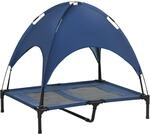 PawHut Erh&ouml;htes Hundebett mit Baldachin Outdoor Dunkelblau 92 x 76 x 90 cm 