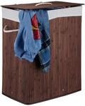 Relaxdays W&auml;schekorb Bambus mit Deckel, rechteckiger W&auml;schesammler, 2 F&auml;cher, 95 l