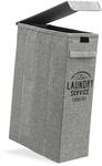 DuneDesign schmaler W&auml;schekorb mit Deckel 20x40x60 cm Grau - 50 Liter