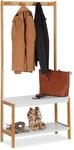 Relaxdays Garderobenst&auml;nder mit Schuhregal, 4 Kleiderhaken, natur-wei&szlig; | mit