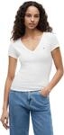 Tommy Jeans Damen T-Shirt Kurzarm Slim Rib V-Ausschnitt, Wei&szlig; (White), XS