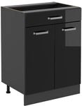 Vicco K&uuml;chenunterschrank R-Line, Schwarz Hochglanz, 60 cm | 1 Schublade &middot; Ohne
