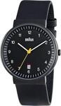 Braun Mens 3-Hand with Date Analogue Quartz Watch, Black Dial and Leather Strap, 40mm