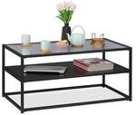 Relaxdays Couchtisch, Ablage aus MDF, Glas & Metall, modernes Design, edler